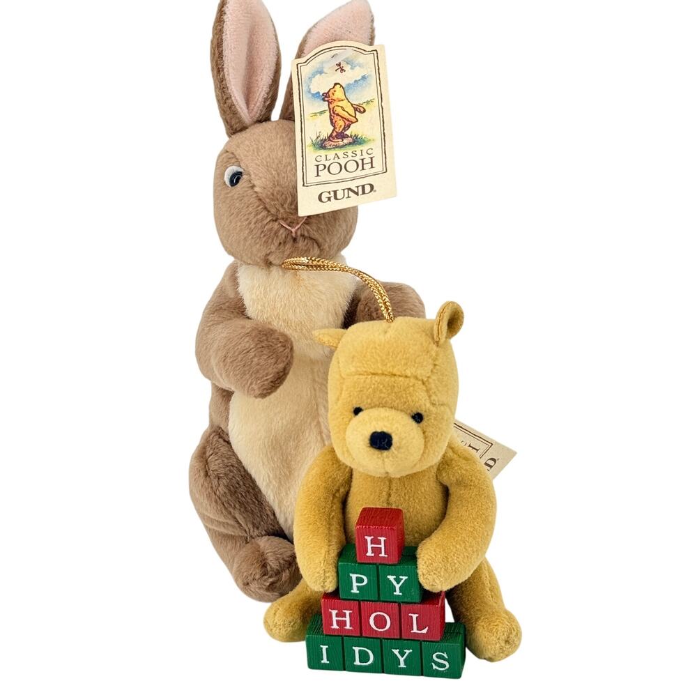 Gund Classic Pooh Kanga Plush with Pooh Holiday Ornament Tagged Set